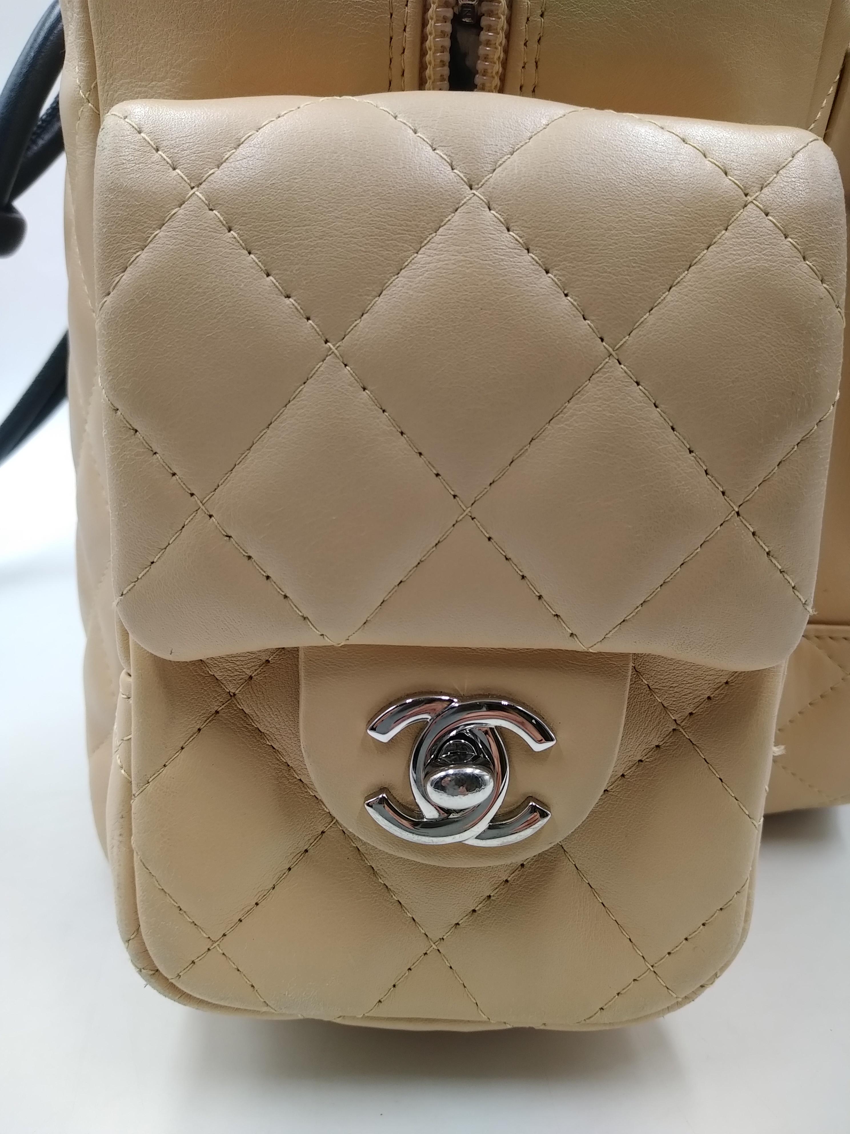 Brown Chanel Beige/Black Quilted Leather Ligne Cambon Reporter Bag For Sale