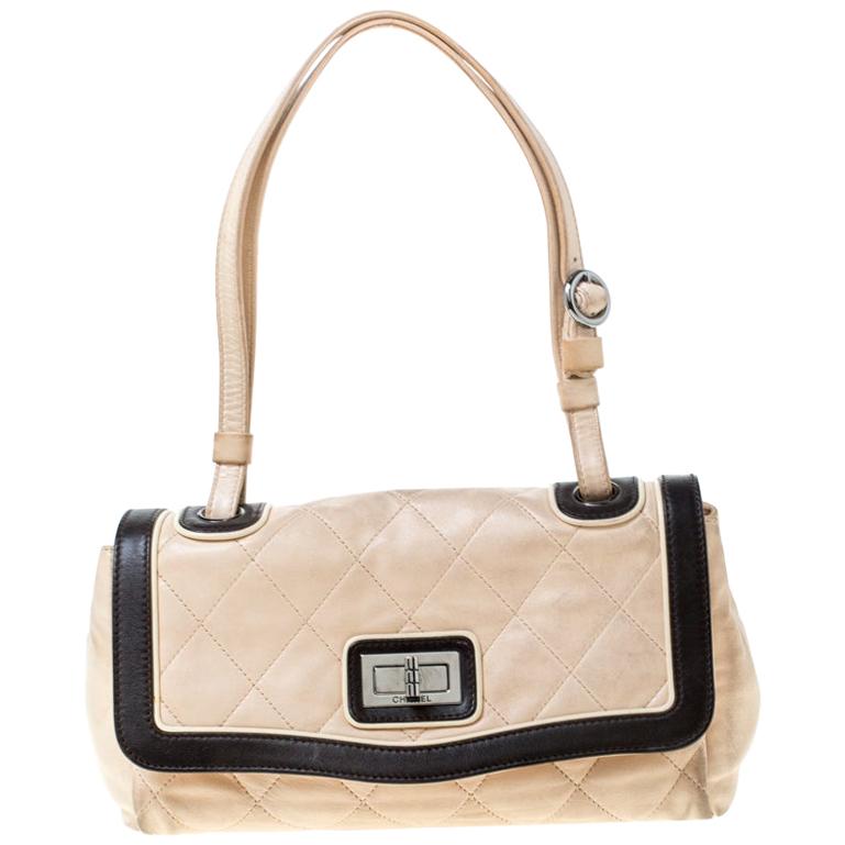 Chanel Beige/Black Quilted Leather Reissue Shoulder Bag