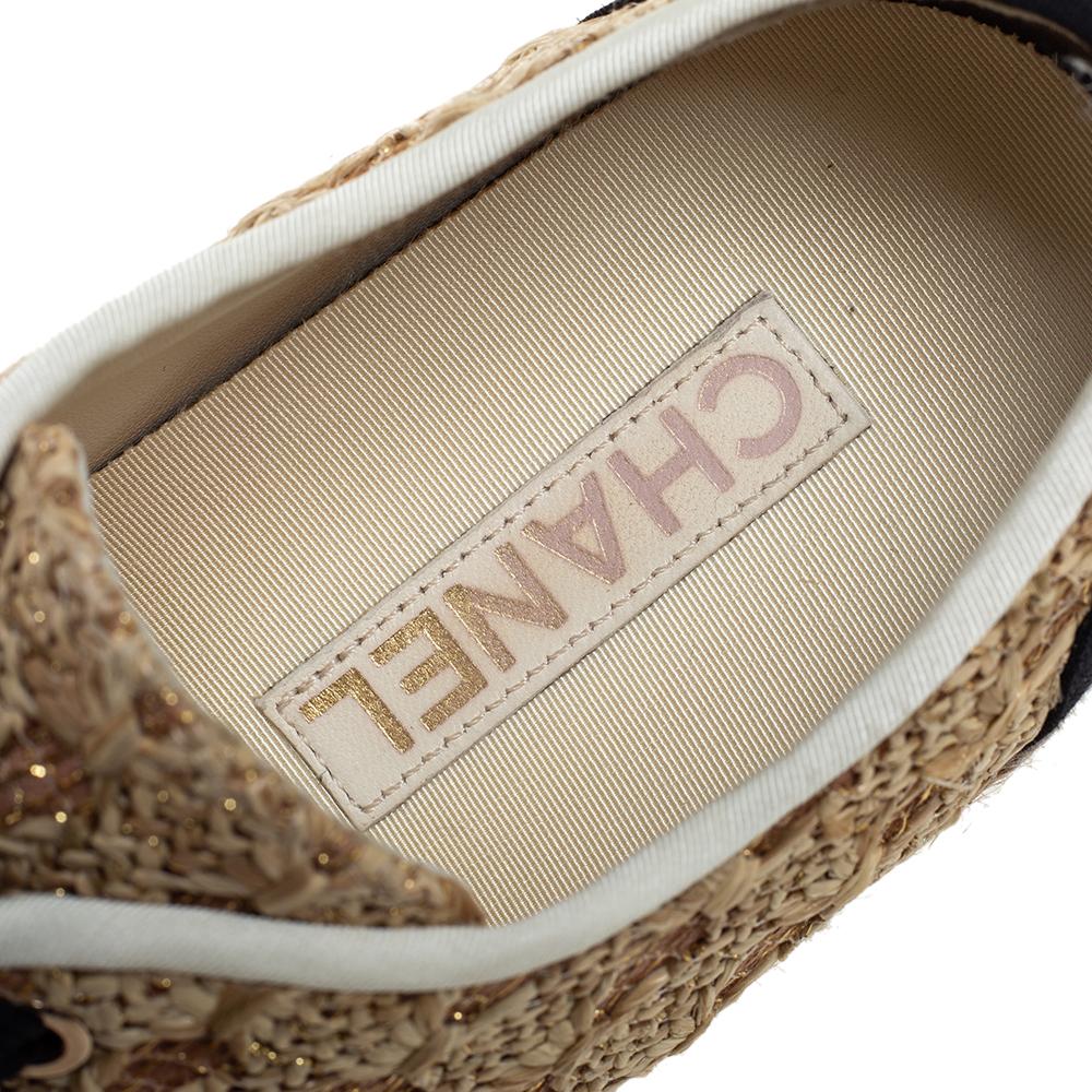 Chanel Beige/Black Raffia And Canvas Espadrille Sneakers Size 39 1