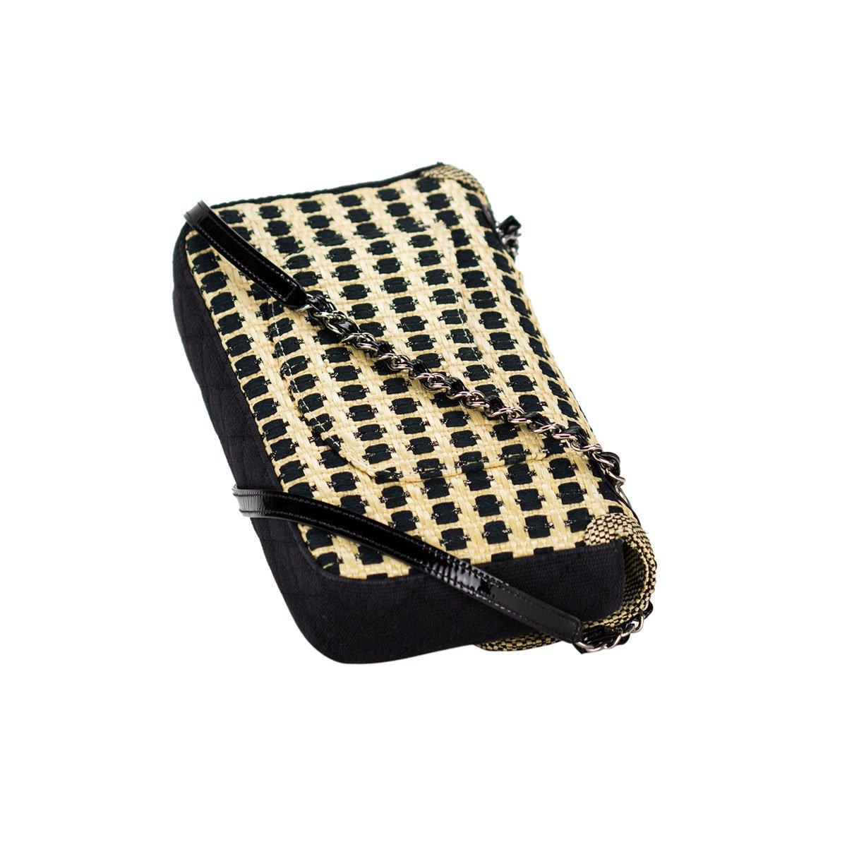 Chanel Beige Black Raffia Straw Canvas Shoulder Bag For Sale 5