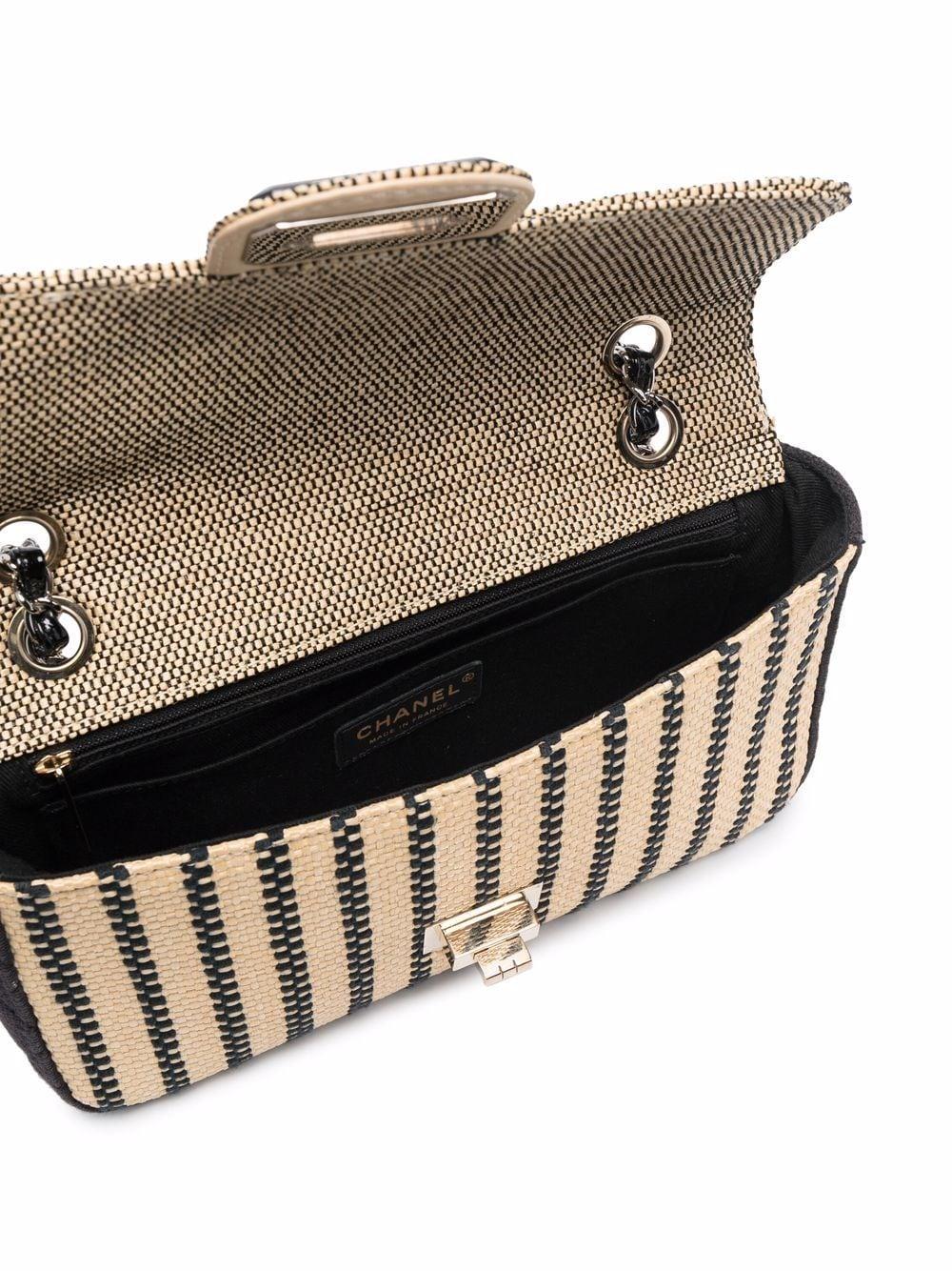 Chanel Beige Black Raffia Straw Canvas Shoulder Bag For Sale 6