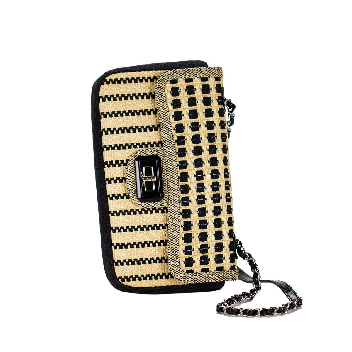 Chanel Beige Black Raffia Straw Canvas Shoulder Bag For Sale 4