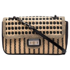 Chanel Bolso de paja y lona de rafia beige negro