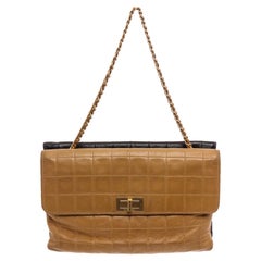 Chanel Beige Black Square Quilt Double Sided Flap Bag