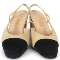 CHANEL beige & black suede & grosgrain REV Slingbacks Shoes 39