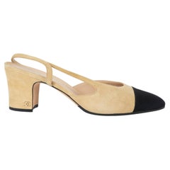 CHANEL beige & black suede & grosgrain REV Slingbacks Shoes 39