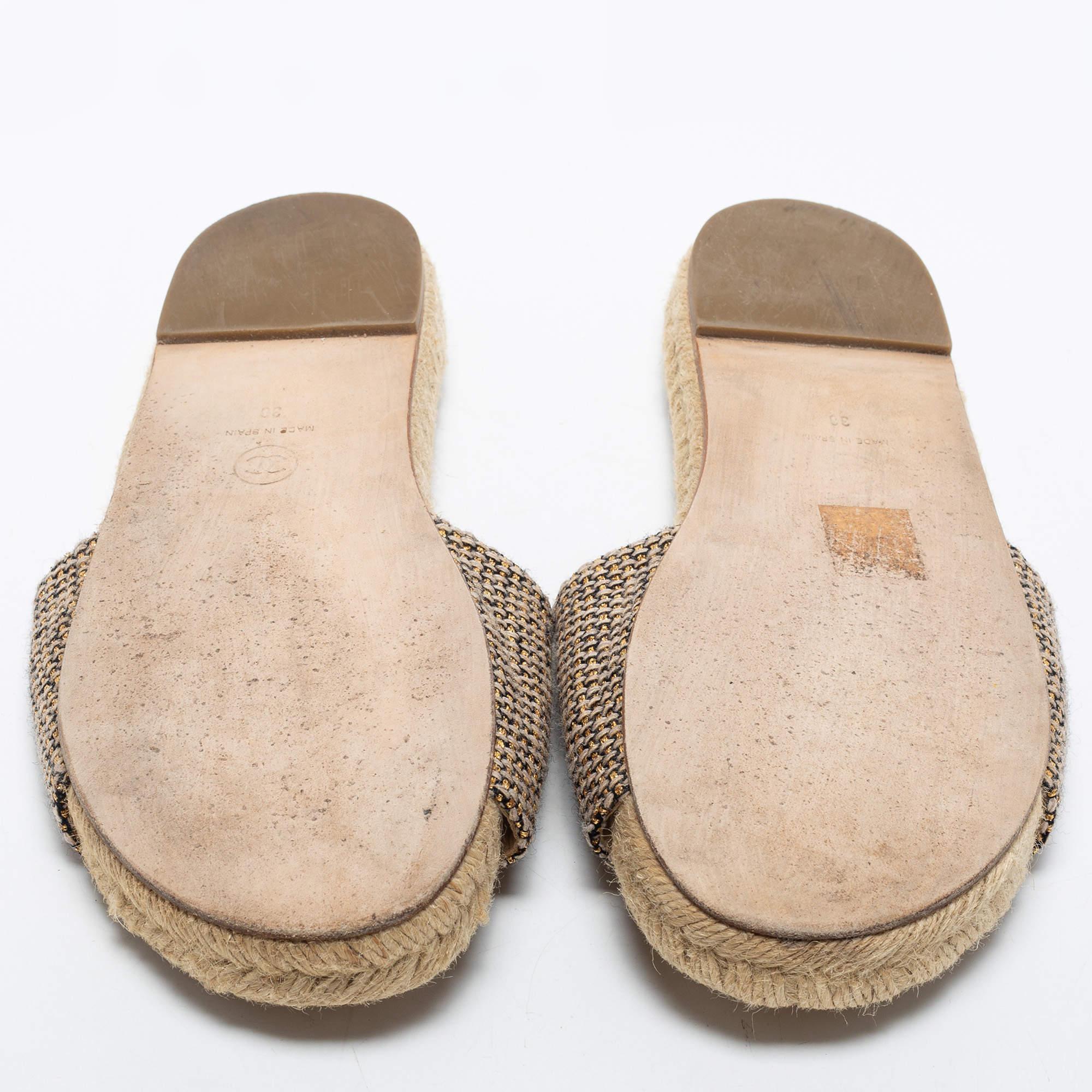 Chanel Beige/Black Tweed CC Espadrilles Sandals Size 38 4