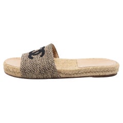 Chanel Beige/Black Tweed CC Espadrilles Sandals Size 38