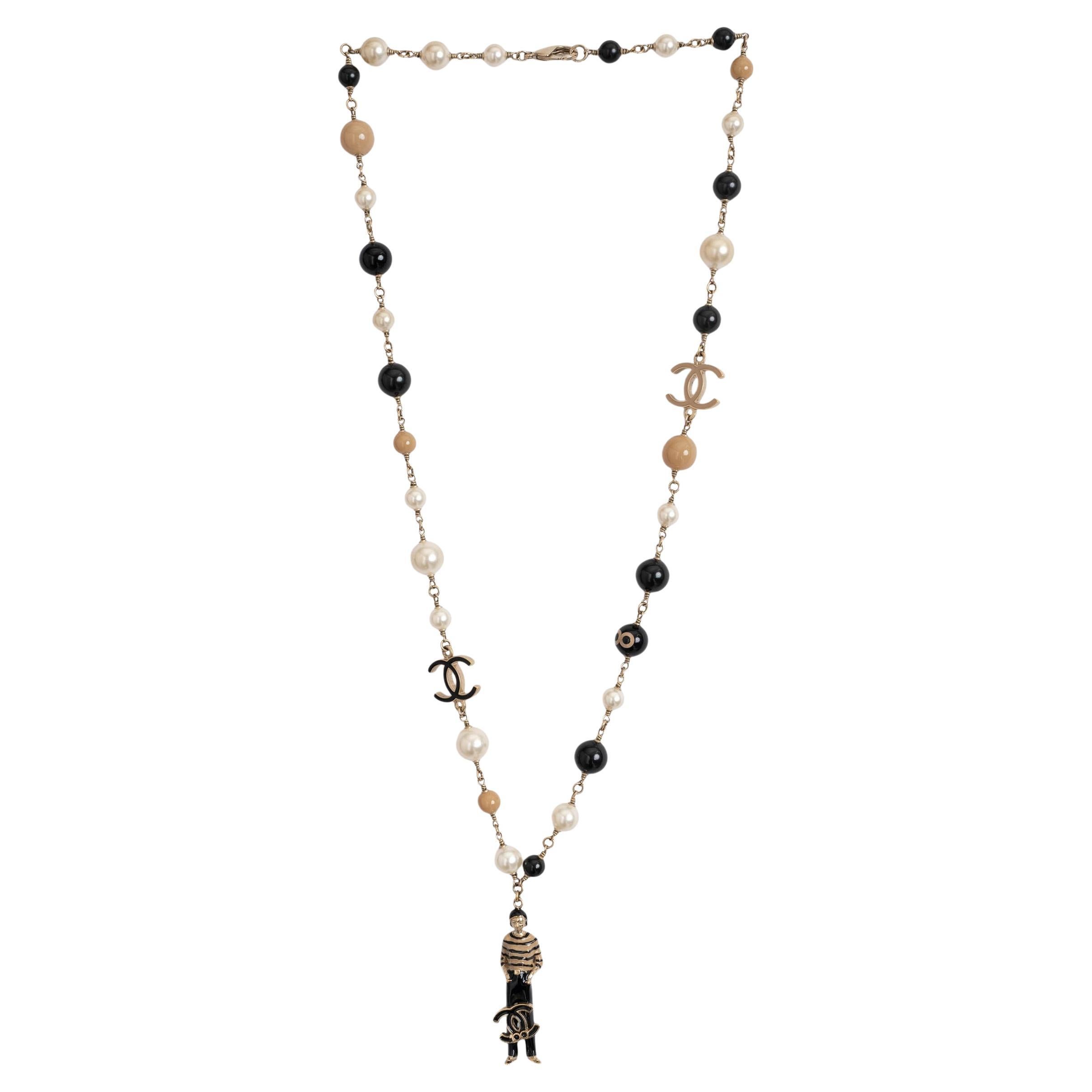 CHANEL beige schwarz weiß 14C MADEMOISELLE COCO PEARL Halskette im Angebot