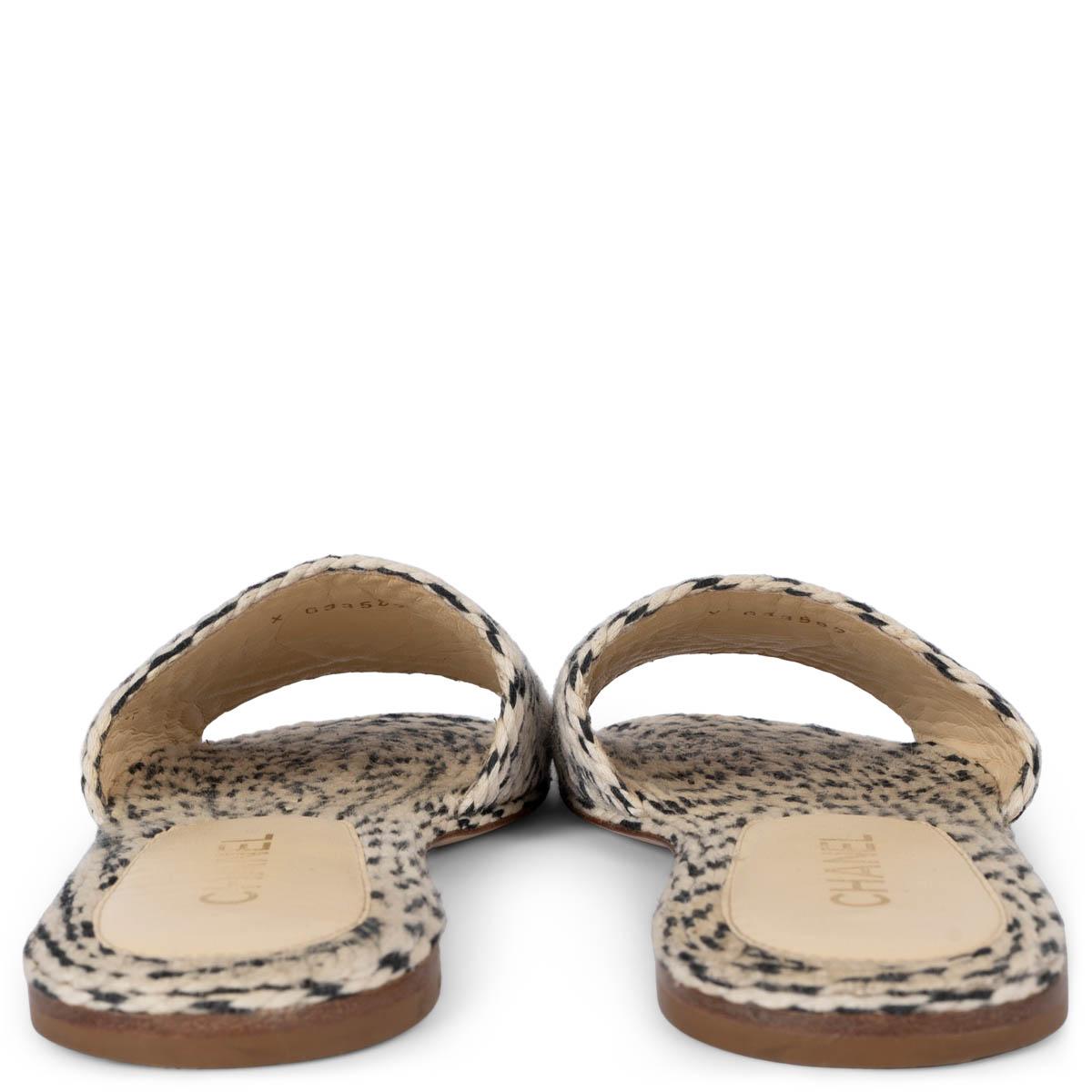 CHANEL beige & blue 2018 18P CC CROD Slides Sandals Shoes 38 For Sale 1