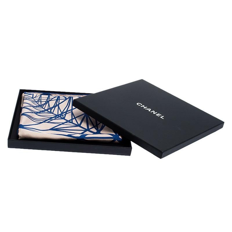 Women's Chanel Beige & Blue CC Geometric Silk Scarf