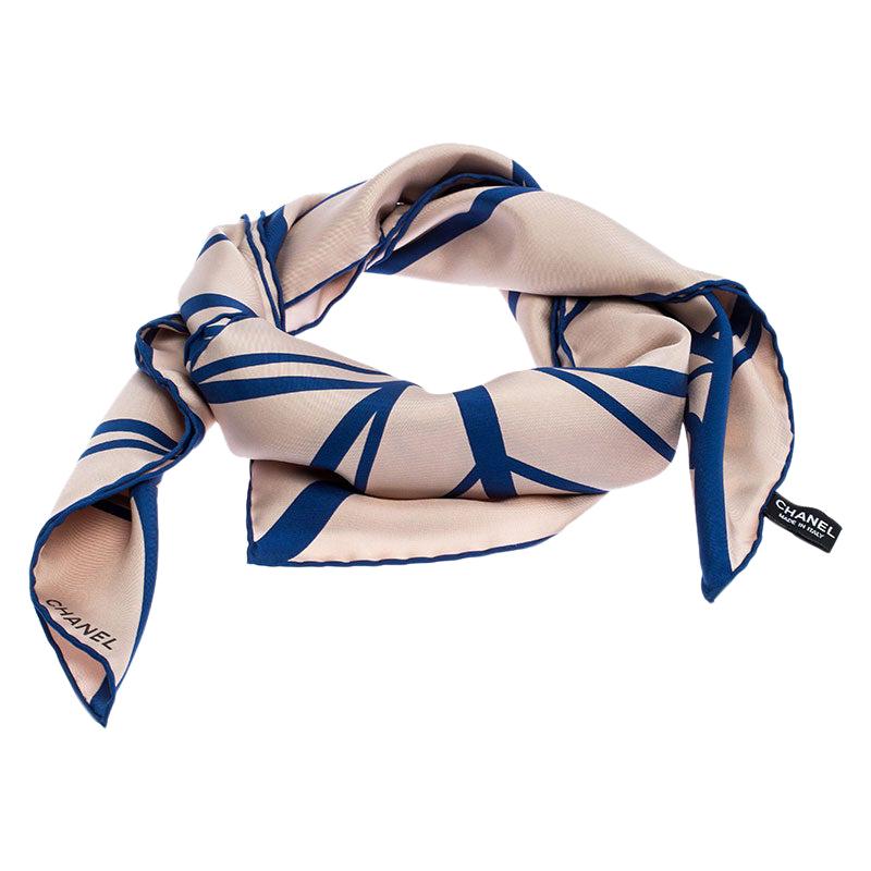 Chanel Beige & Blue CC Geometric Silk Scarf