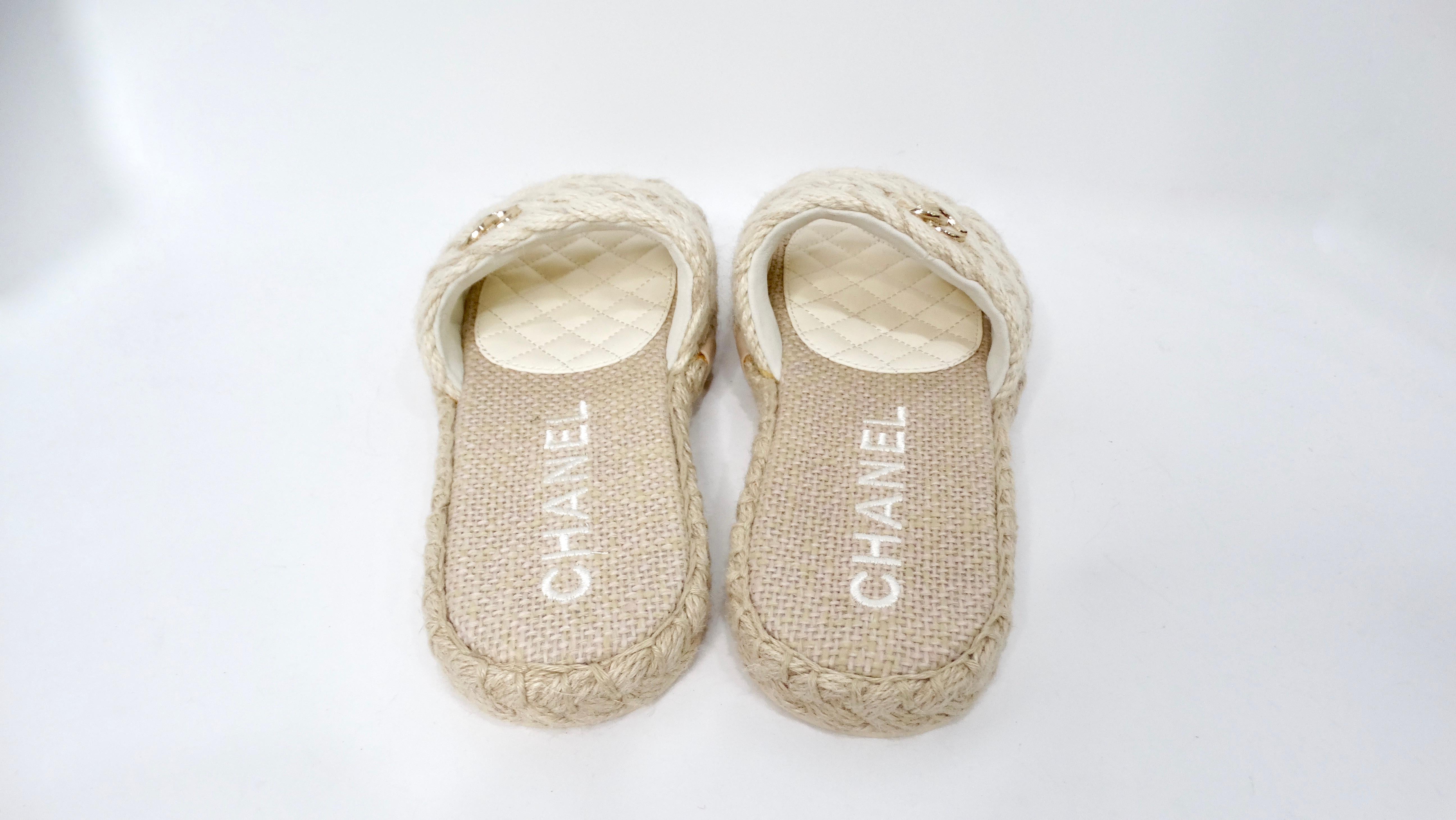 Chanel Beige Braided Cord Slide Sandals For Sale 1