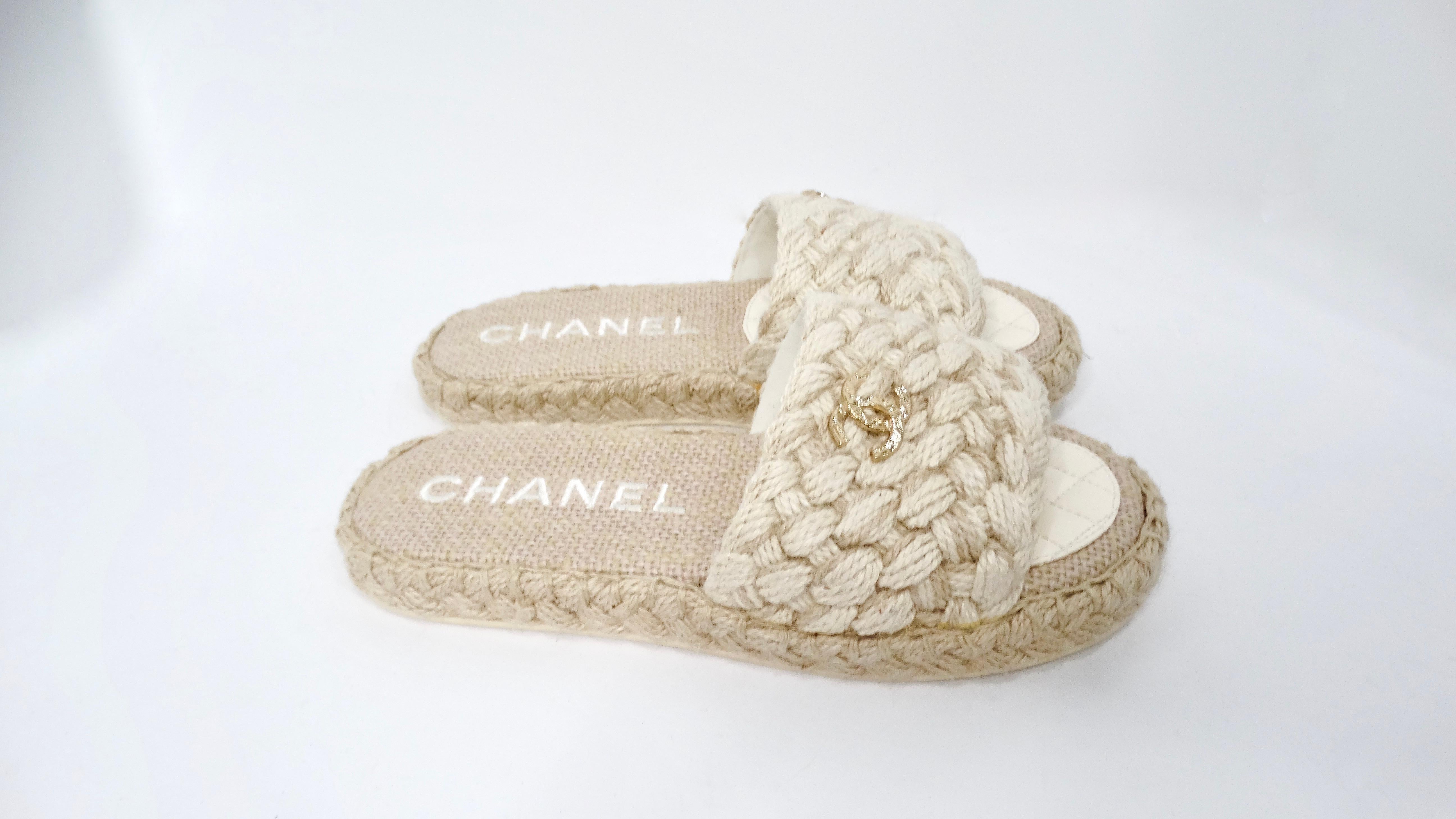 Chanel Beige Braided Cord Slide Sandals For Sale 2