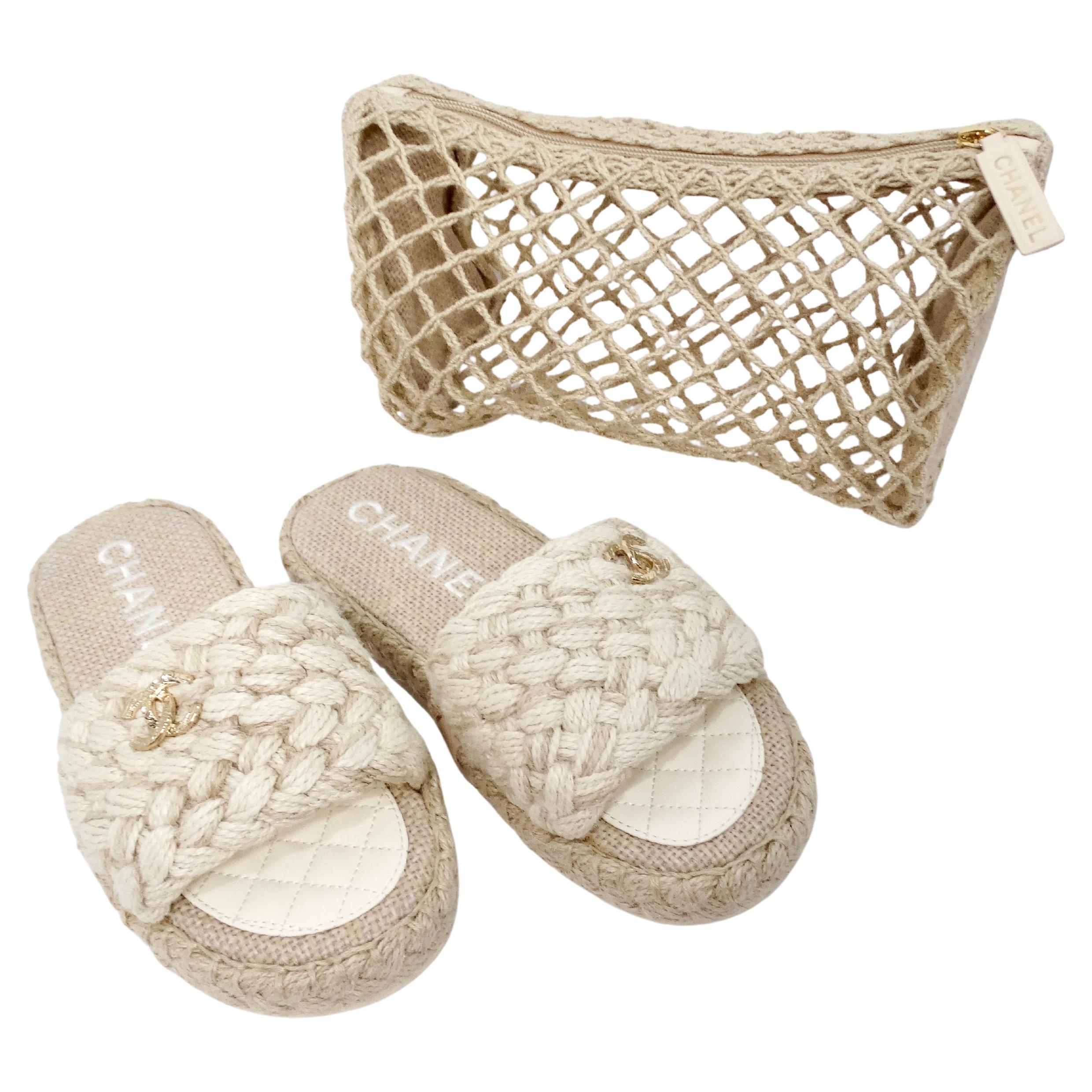 Sandali Chanel Beige con Corde Intrecciate