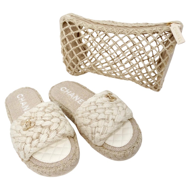 Chanel Beige Braided Cord Slide Sandals For Sale at 1stDibs