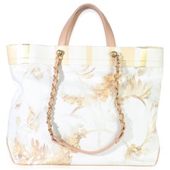 Chanel Beige Brown Canvas Floral Shopping Tote