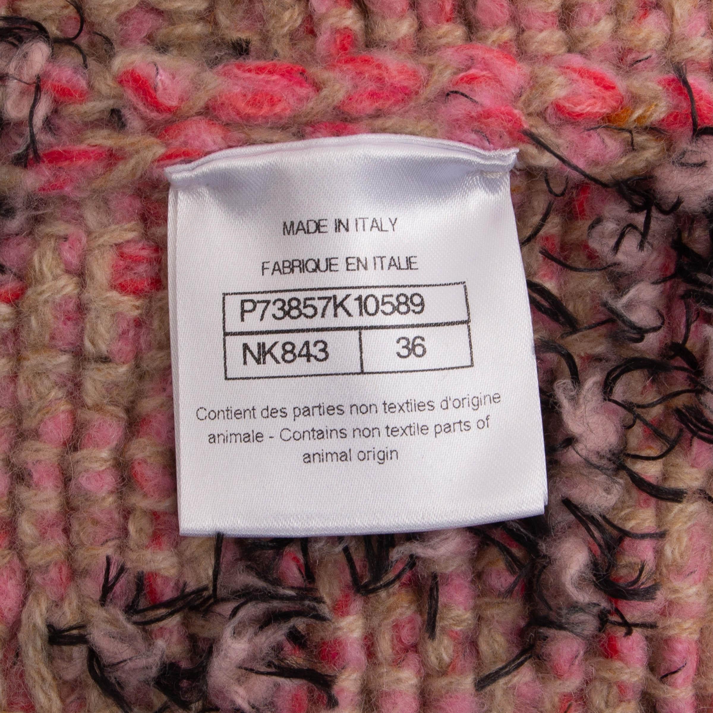 CHANEL beige brown pink cashmere 22K FRINGE KNIT Jacket 36 XS For Sale 3