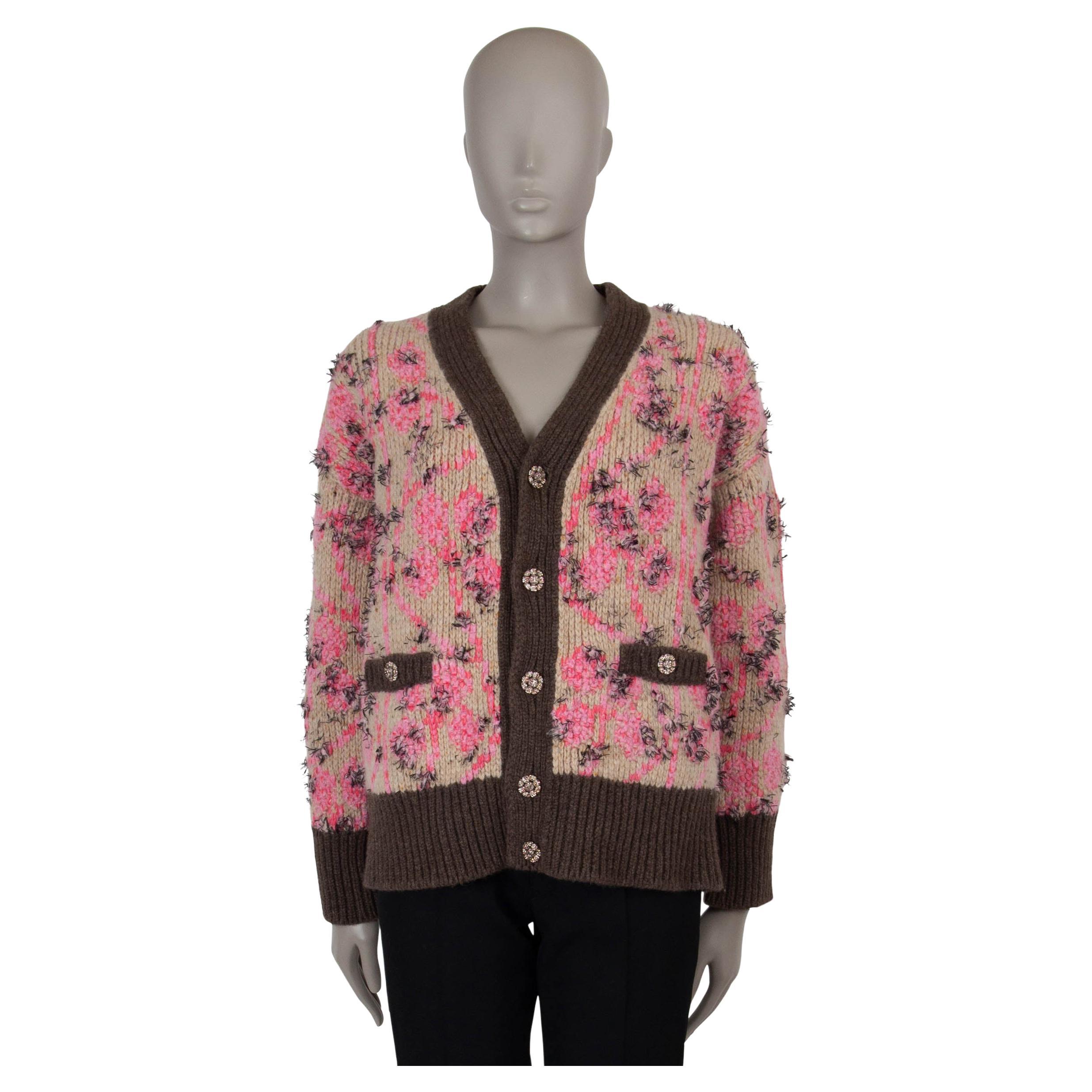 CHANEL beige brown pink cashmere 22K FRINGE KNIT Jacket 36 XS For Sale