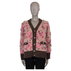 CHANEL beige brun rose cachemire 22K FRINGE KNIT Veste 36 XS