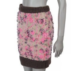 CHANEL beige braun rosa Kaschmir 22K FRINGE KNIT MINI Rock 36 XS