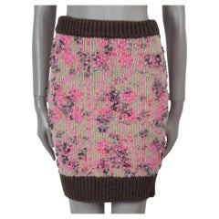 CHANEL beige brown pink cashmere 22K FRINGE KNIT MINI Skirt 36 XS