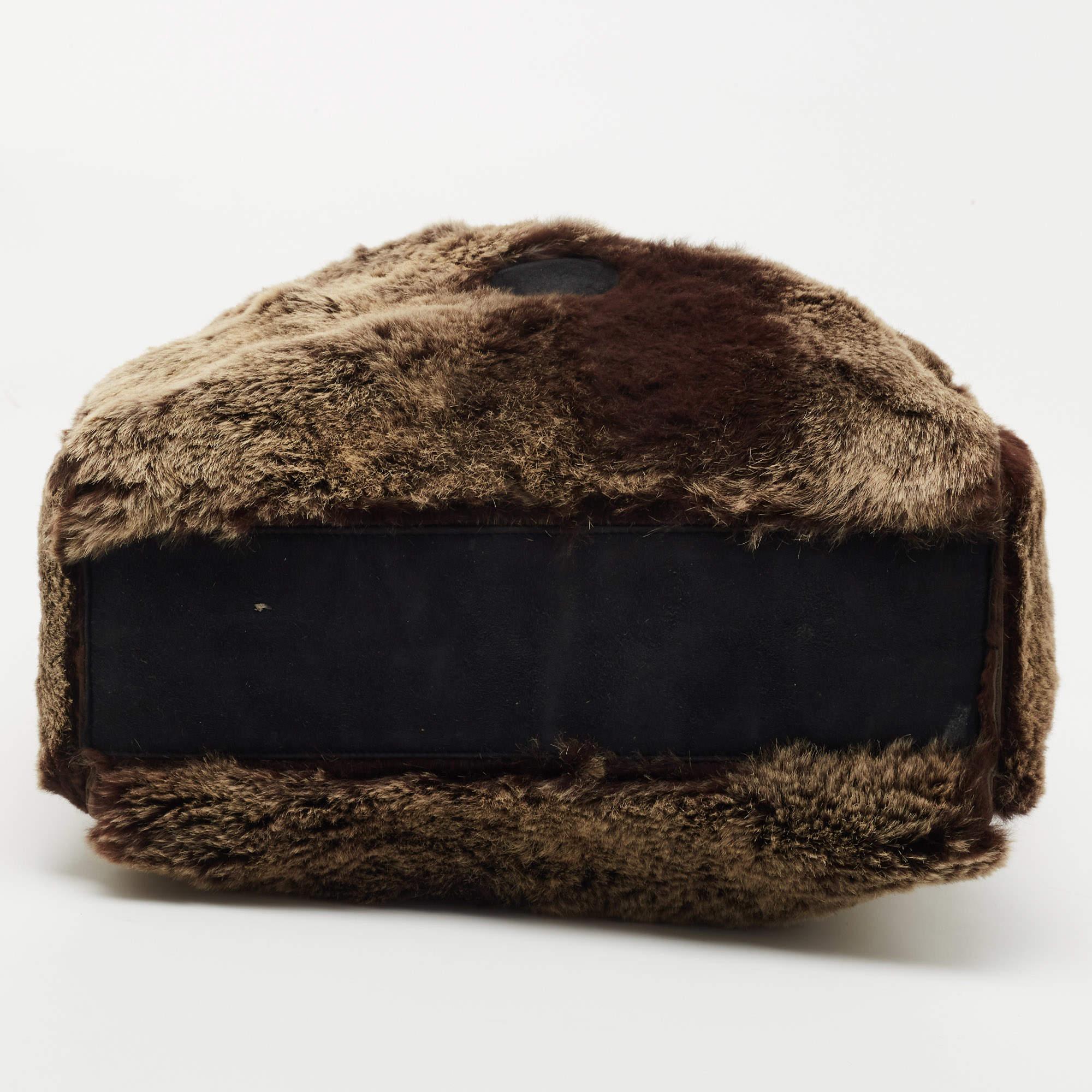 Chanel Beige/Brown Rabbit Fur CC Tote For Sale 8