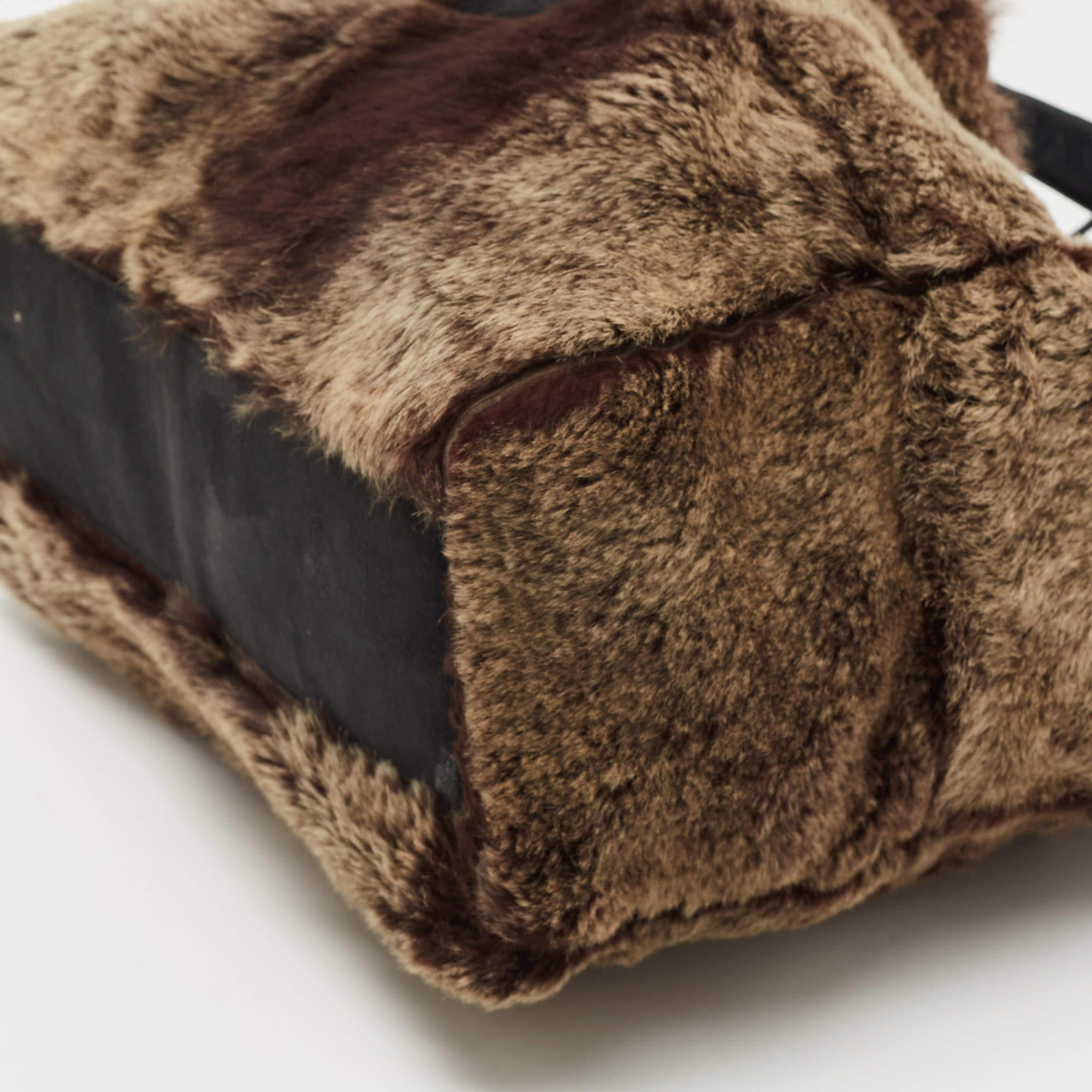 Chanel Beige/Brown Rabbit Fur CC Tote For Sale 1