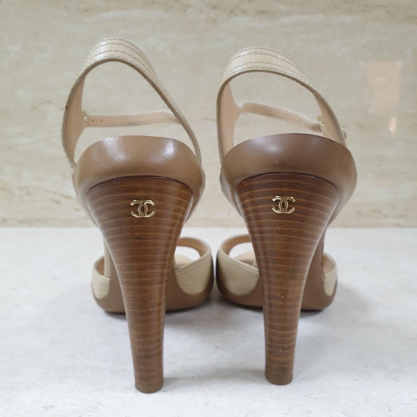 Chanel Beige Brown Slingback Sandal  For Sale 3