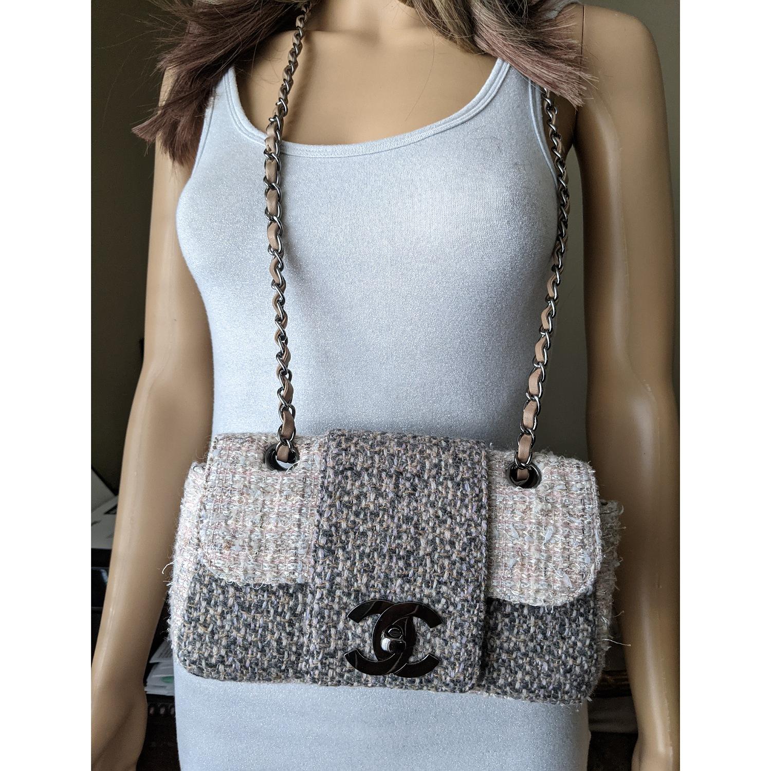 Chanel Beige/Brown Tweed Medium Flap Bag 6