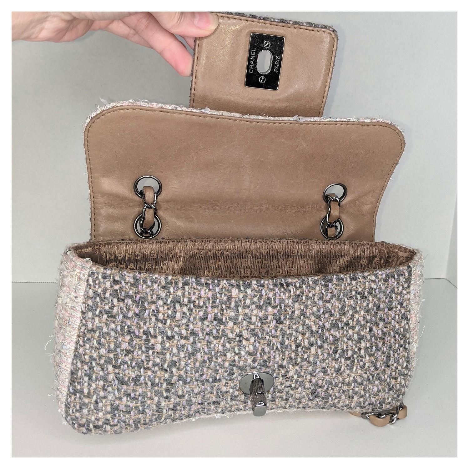 Chanel Beige/Brown Tweed Medium Flap Bag 3