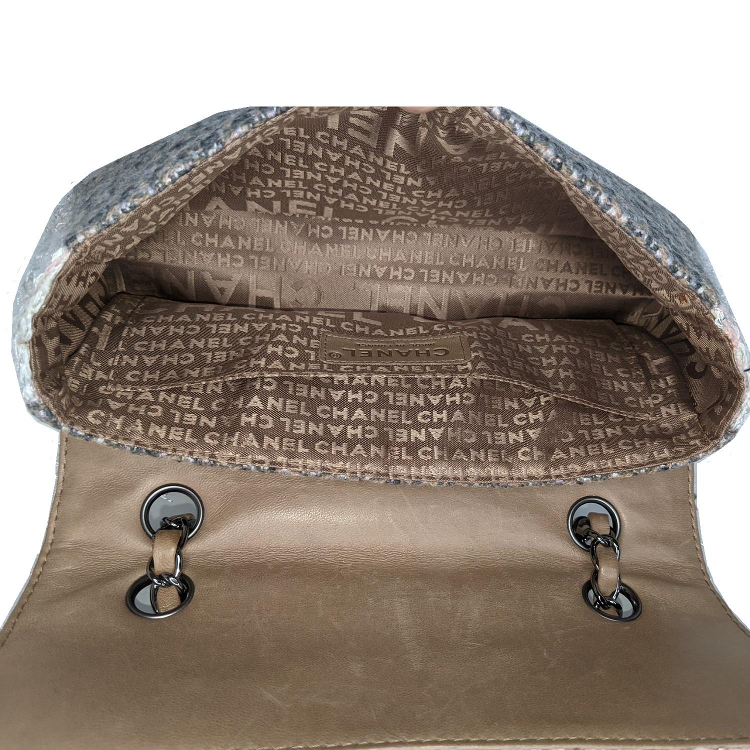 Chanel Beige/Brown Tweed Medium Flap Bag 4