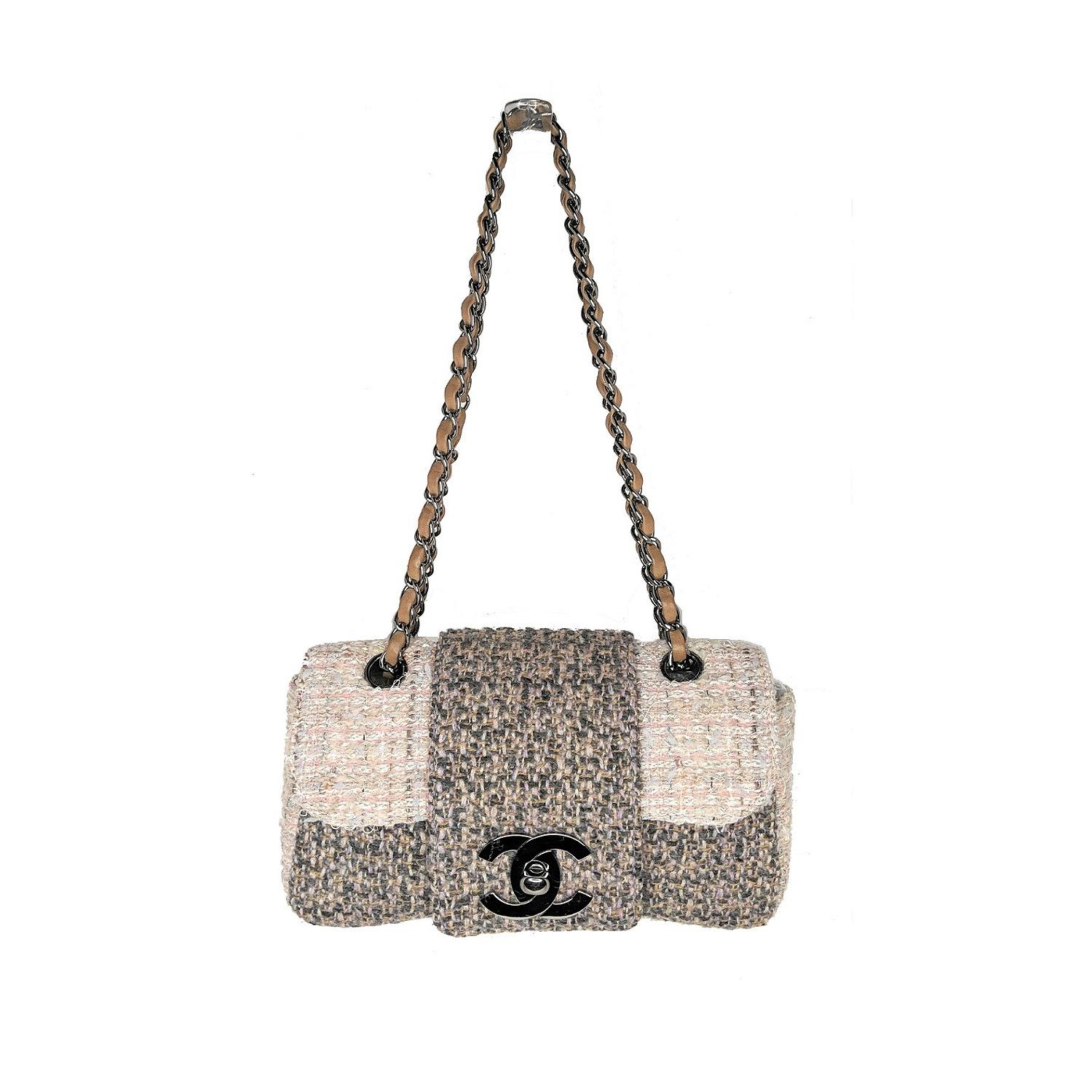 Chanel Beige/Brown Tweed Medium Flap Bag at 1stDibs