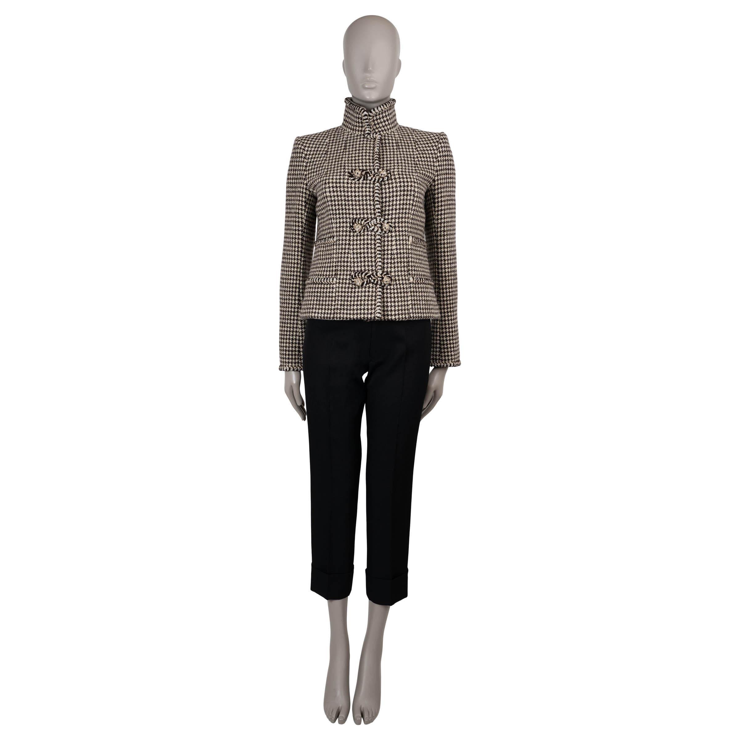 Women's CHANEL beige & brown wool 15K HOUNDSTOOTH TWEED Jacket 38 S