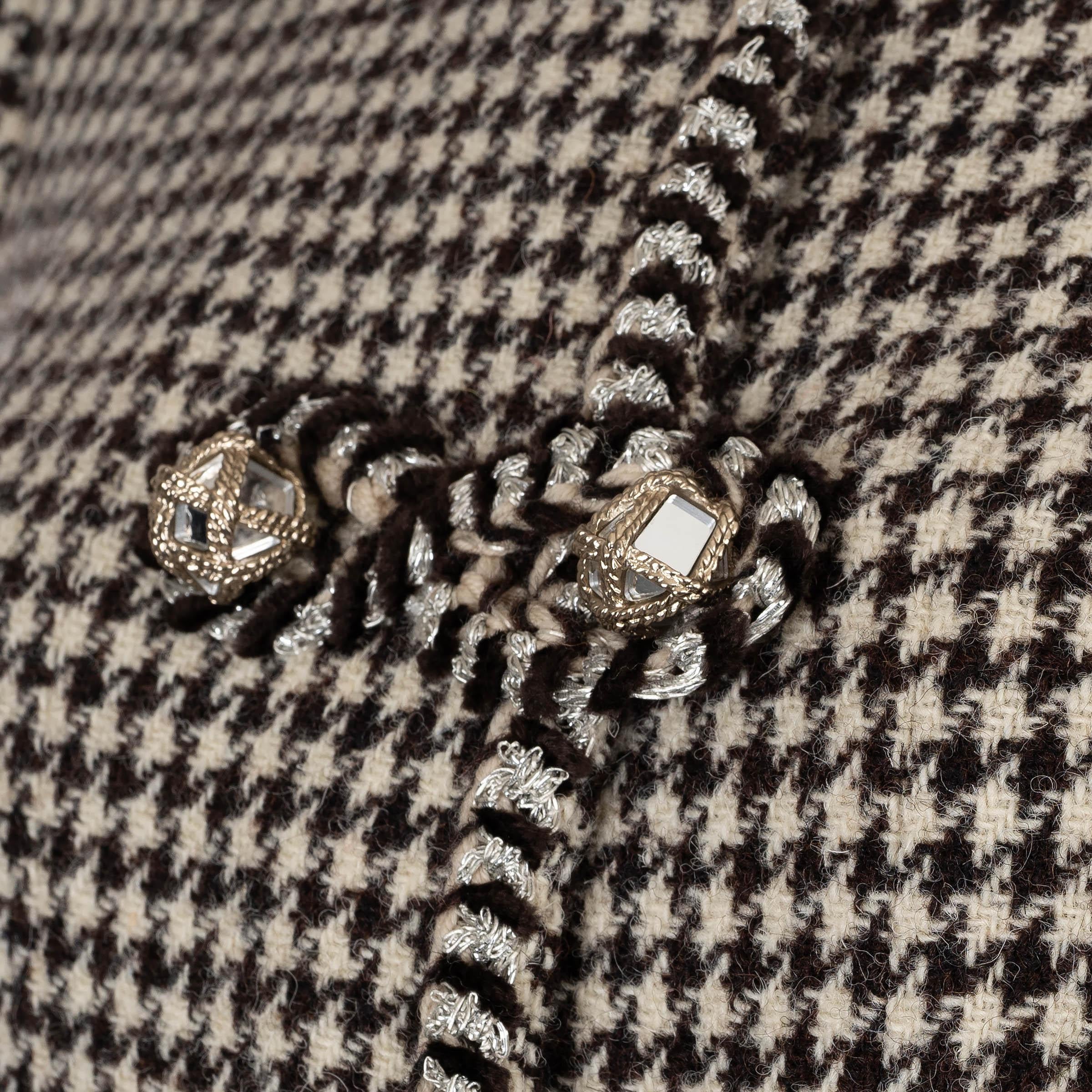CHANEL beige & brown wool 15K HOUNDSTOOTH TWEED Jacket 38 S 1