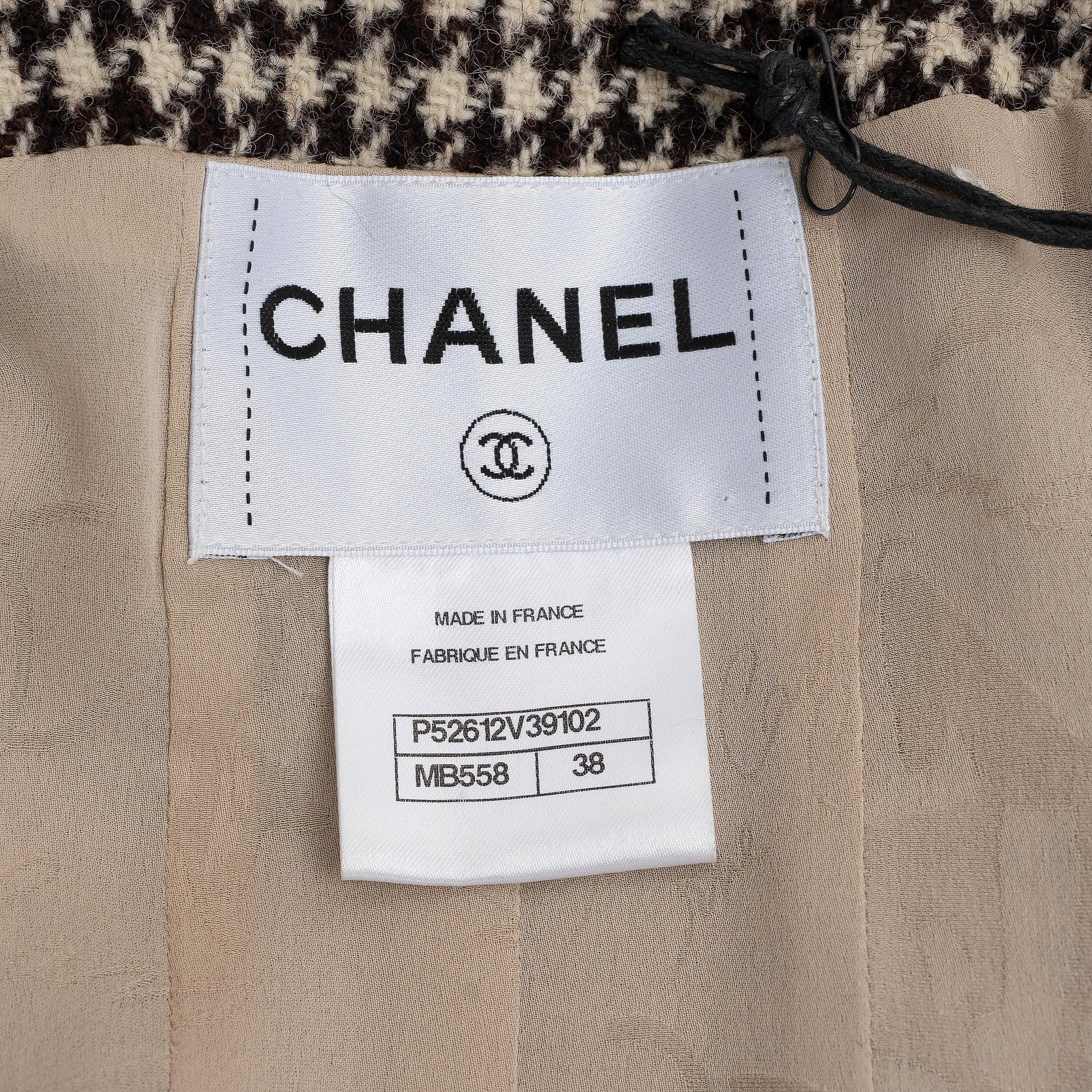 CHANEL beige & brown wool 15K HOUNDSTOOTH TWEED Jacket 38 S 2