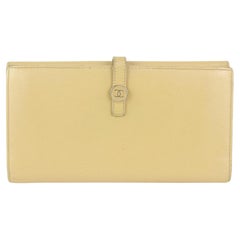 Used Chanel Beige Calfskin Leather CC Button Line Long Wallet 1013cc17
