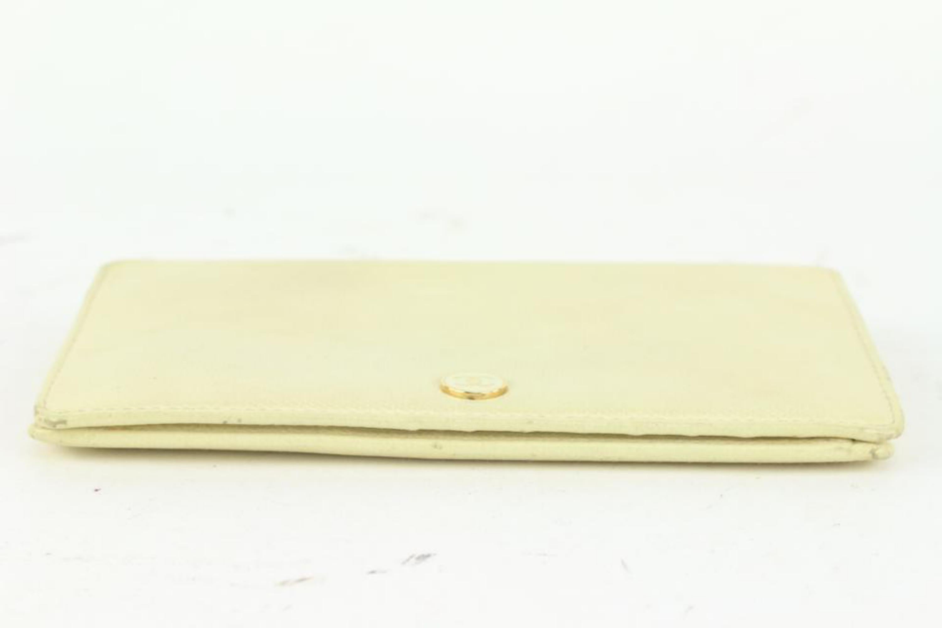 Yellow Chanel Beige Calfskin Leather CC Logo Button Line Long Wallet 7CC929
