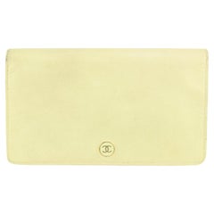 Chanel Beige Calfskin Leather CC Logo Button Line Long Wallet 7CC929