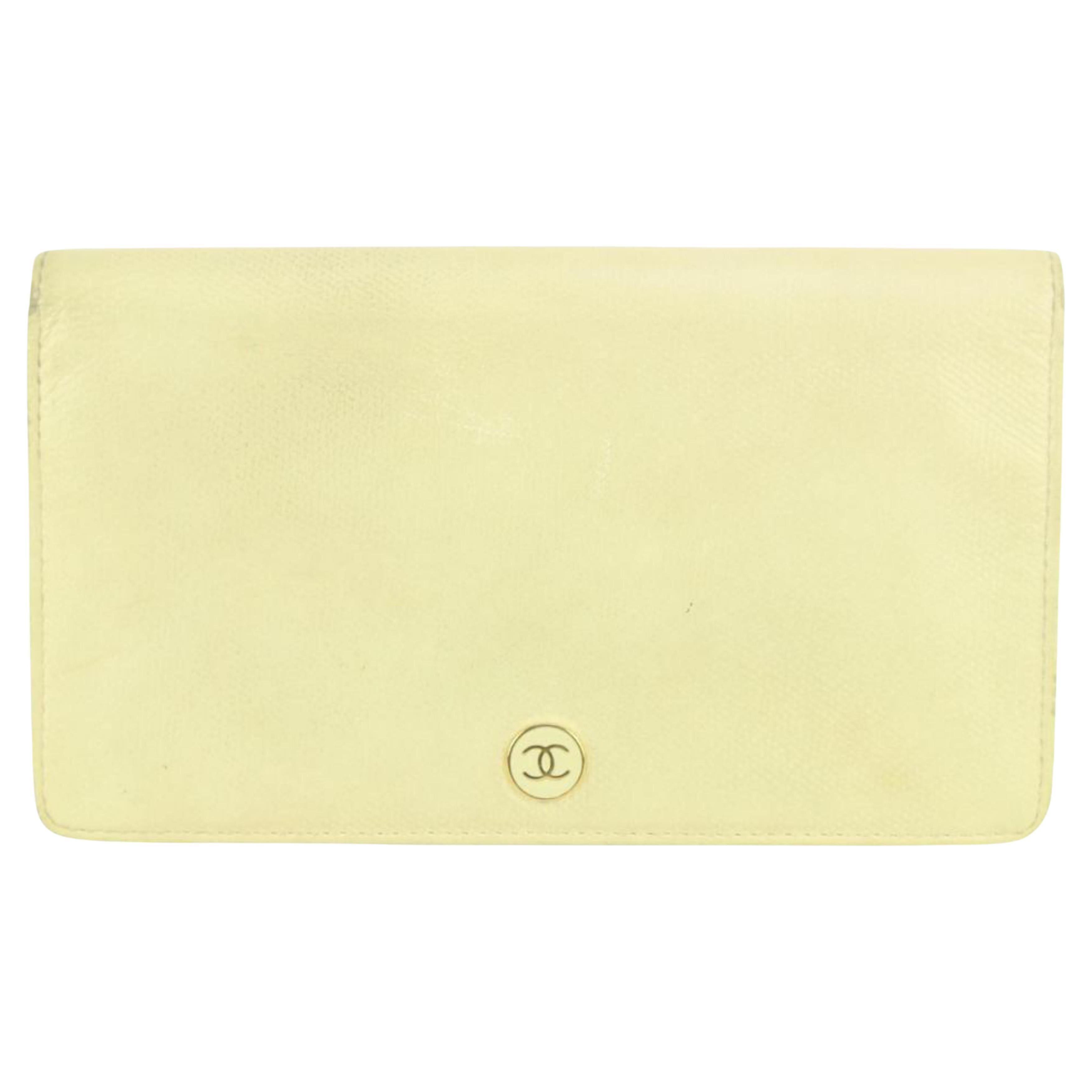 Chanel Beige Calfskin Leather CC Logo Button Line Long Wallet