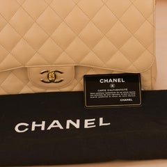 Chanel Beige Calfskin Leather Jumbo Classic Double Flap Bag
