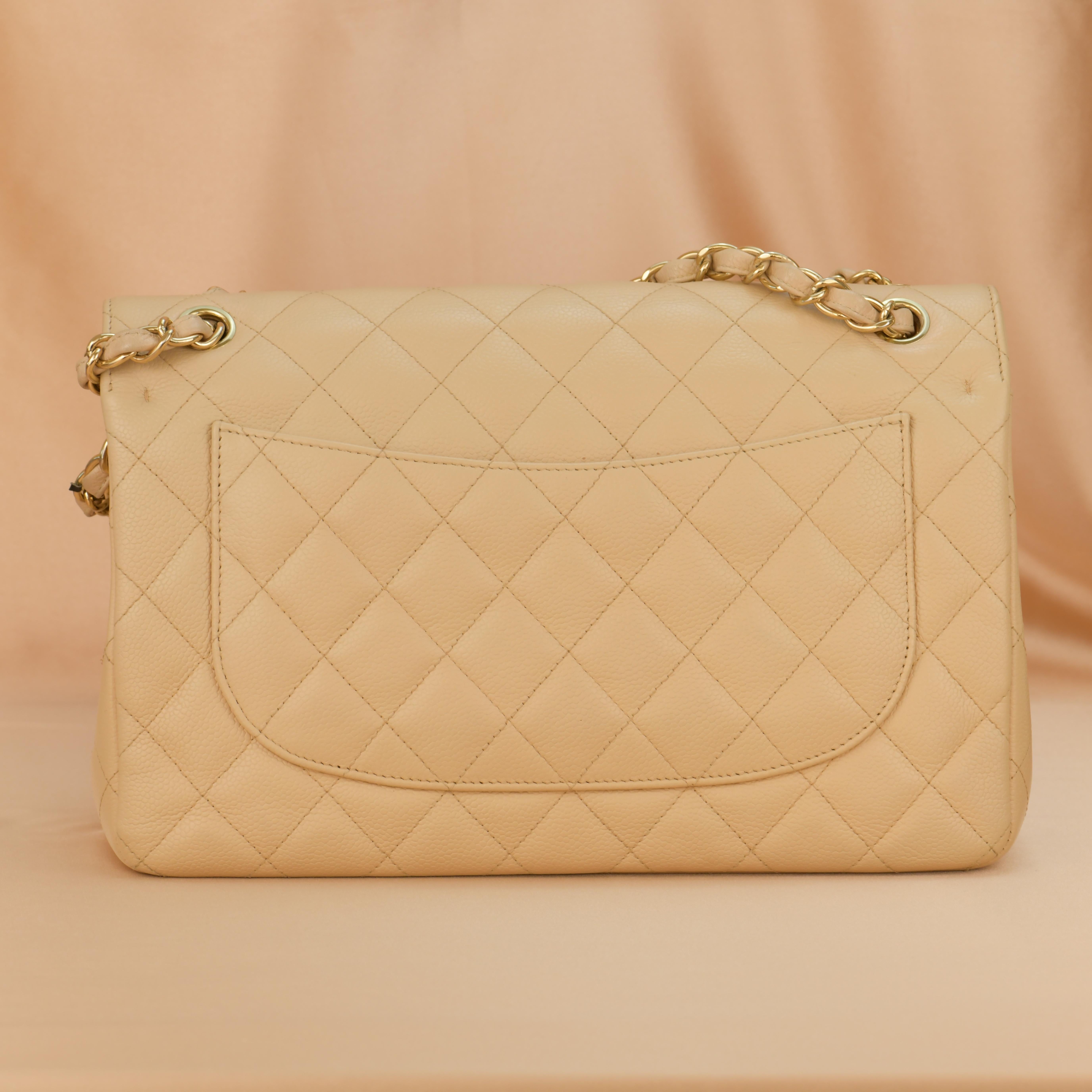 Chanel Beige Calfskin Leather Jumbo Classic Double Flap Bag For Sale 1