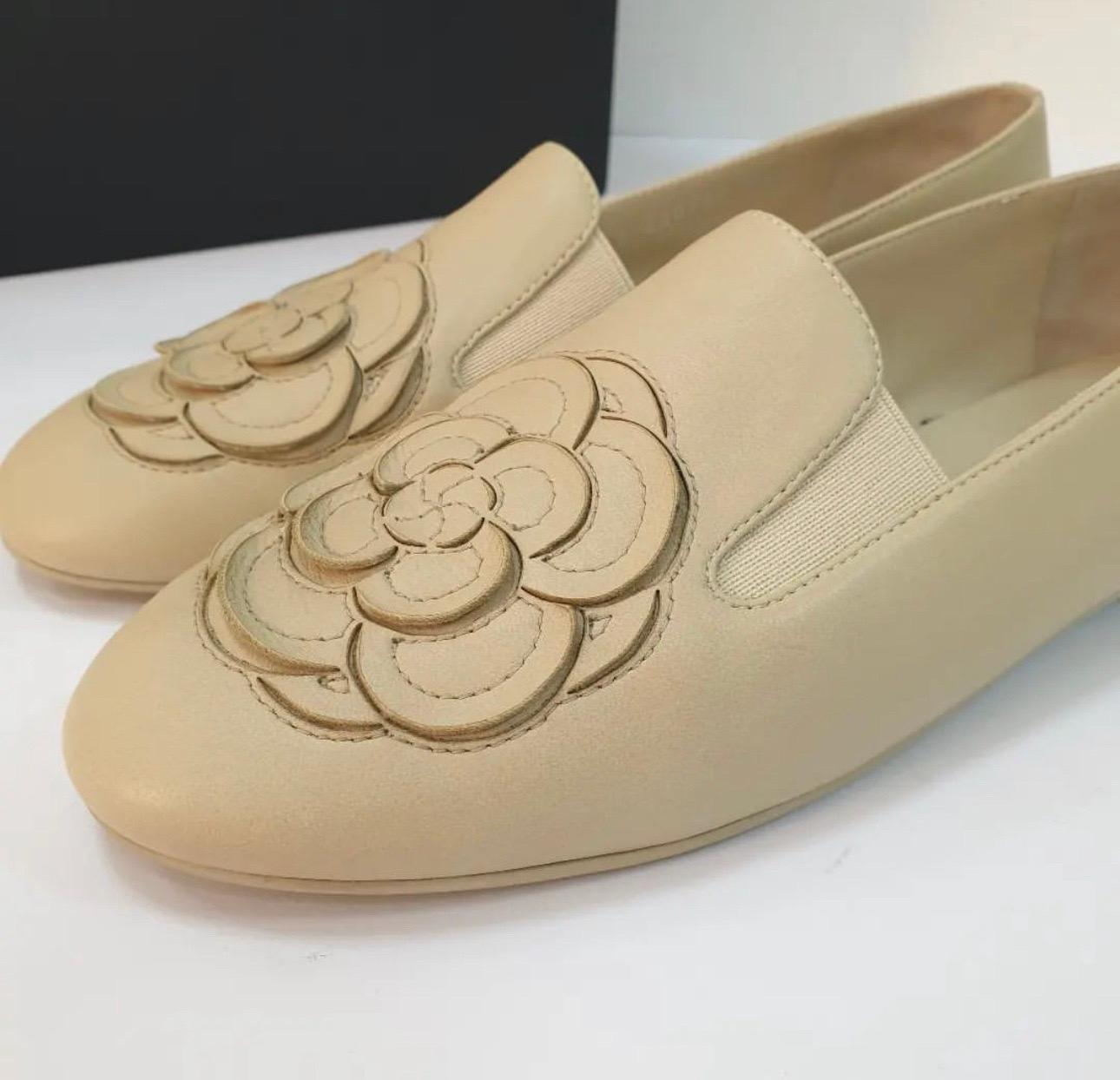 Women's Chanel Beige Camellia Loafers Ballet Flats