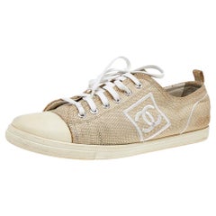 Chanel Beige Canvas And Leather CC Low Top Sneakers Size 39.5
