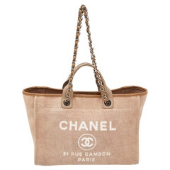 Chanel Beige Canvas und Leder Große Deauville Shopper Tote