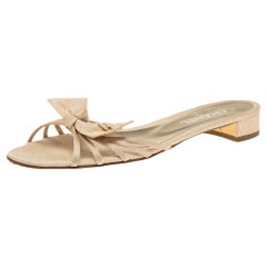 Chanel Beige Canvas Bow Flat Sandals Size 38