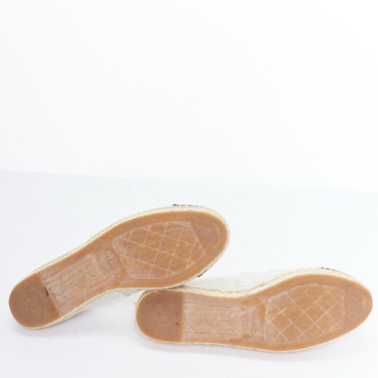 CHANEL beige canvas CC fray logo black cap espadrille shoes EU38 6