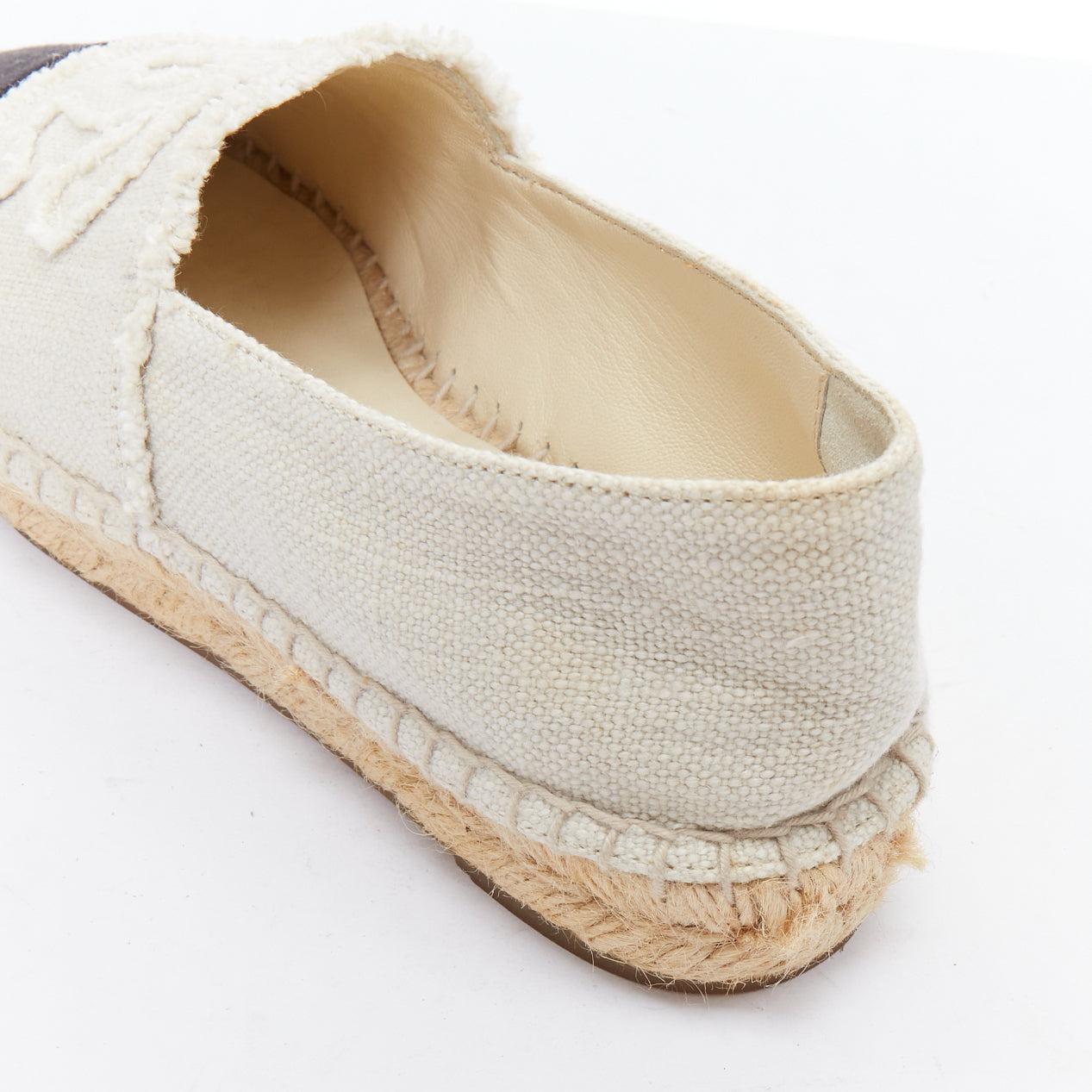 CHANEL beige canvas CC fray logo black cap espadrille shoes EU38 3
