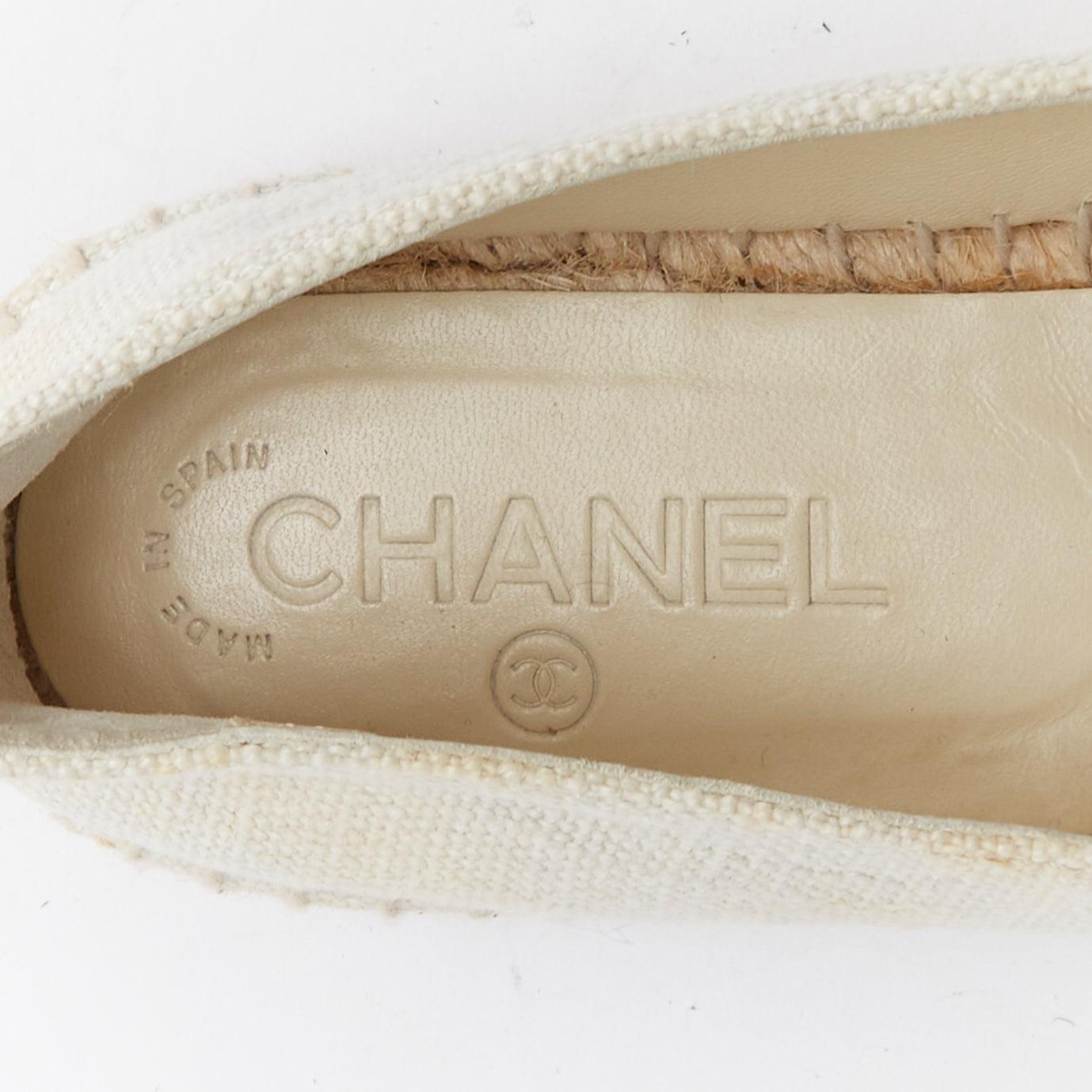 CHANEL beige canvas CC fray logo black cap espadrille shoes EU38 4