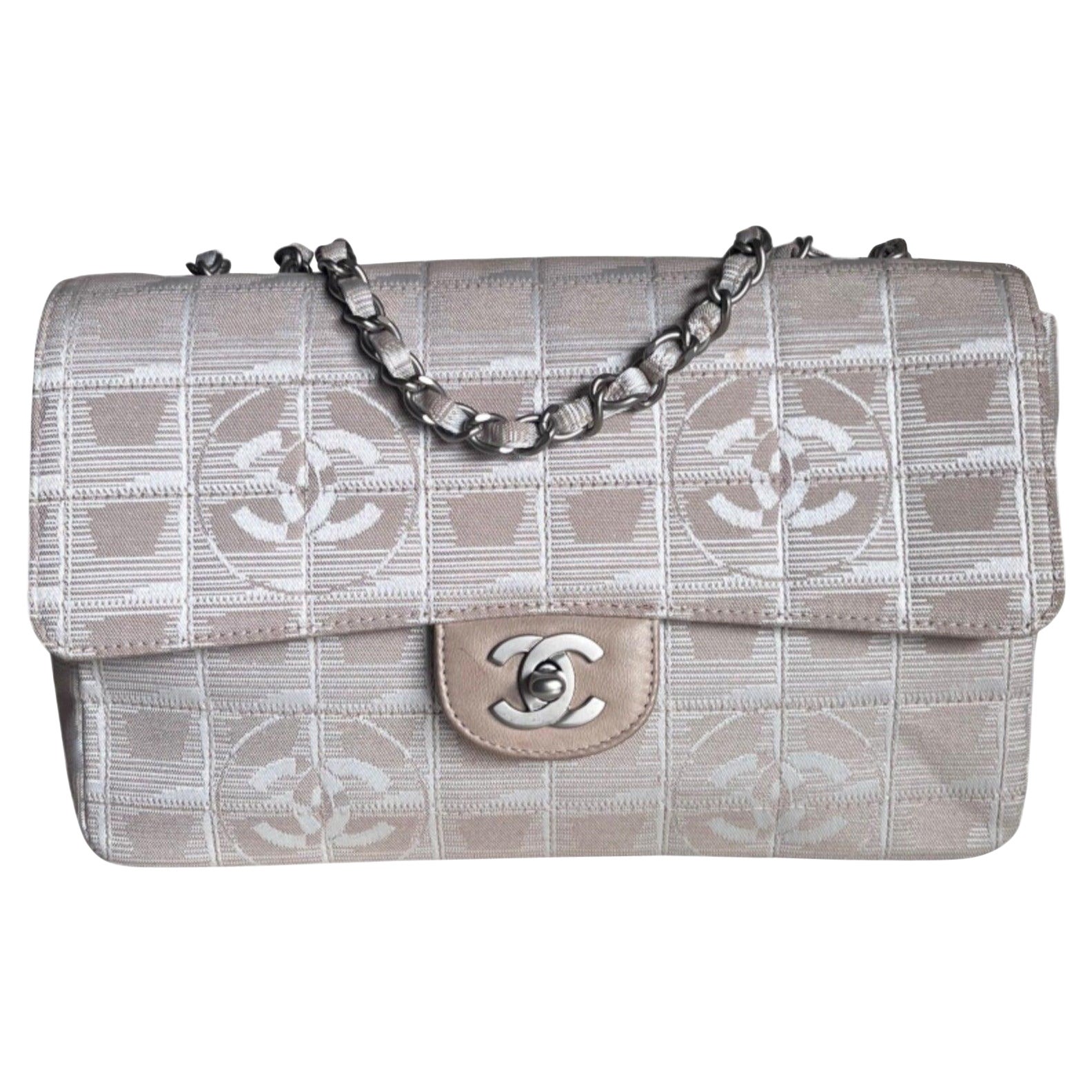 Chanel Beige Canvas Ice Cube Classic Flap 2000-2002 Borsa a tracolla